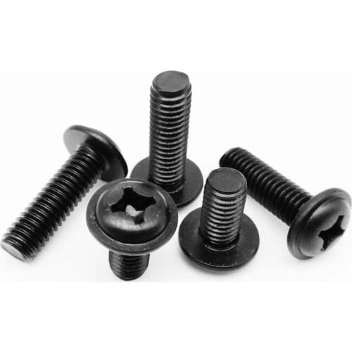 5/50 PWM DIN967 M2 M2.5 M3 M4 M5 M6 Black 304 Stainless Steel Cross Round Phillips Pan Head With Washer Padded Collar Screw Bolt