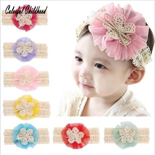 Princess Baby Girls Hair Accessories Kids Elastic Floral Headband Bowknot Elastic Infant bands Headwear Flower Lace Hairband