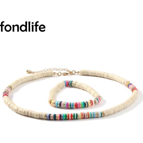 Summer Women Unisex 40-45cm Bohemian 6MM Polymer Clay Heishi Beads CCB Chain Necklace Cute Surf Beach Boho Choker Jewelry Gift