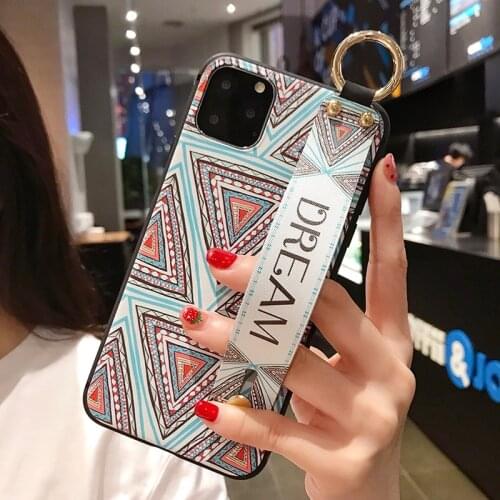 Rose Flowers Wrist Strap phone Cases For iphone 11 12 pro MAX X XR XS MAX 7 8 6 6s Plus Cover Hand Band Cases Soft Relief Capa