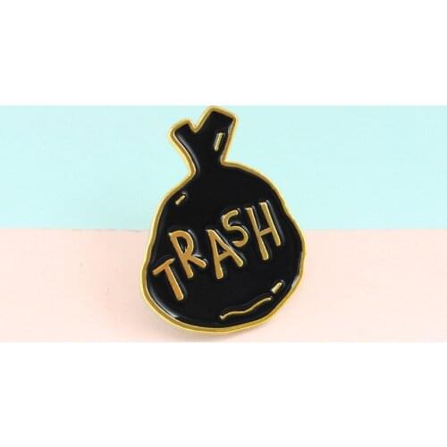 Black Trash Pocket Brooch Protection Ecology Environmental Refuse Classification Pins Neutral Unisex Ornaments Accessories