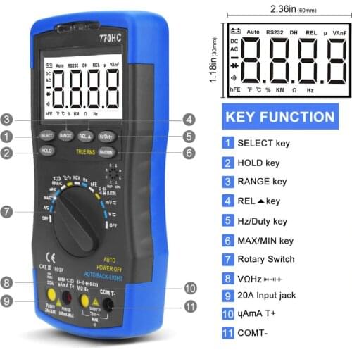 BTMETER Multimetro BT-770HC True RMS Auto Ranging Digital Multimeter with NCV Feature and Temperature/Frequency/Duty Cycle Test