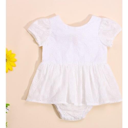 Toddler Baby Girl Casual Short Sleeve Romper Solid Color Lace Bandage Triangle Jumpsuits Summer Infant Kids Cute Playsuits