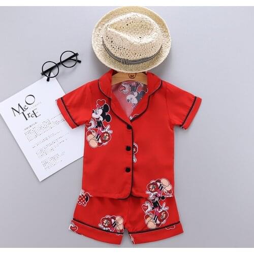 Kids Pajamas Set Summer Children Short Sleeve Sleepwear Disney Mickey Boys Cartoon Girl Clothing Nightwears