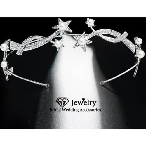 CC Tiaras and Crowns Wedding Hair Accessory for Women Bridal Headdress Engagement Jewelry Star Shape Headpiece Prom Crown HS107