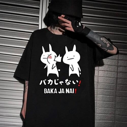 Baka Rabbit Slap T Shirt Anime Japanese Short-Sleeve Harajuku Anime Streetswear T-shirt