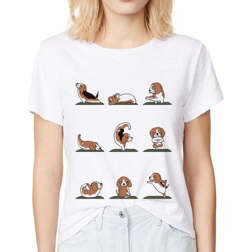 Cute yogaBeagle beagle funny t shirt women summer new white casual femme girl kawaii streetwear tshirt short sleeve