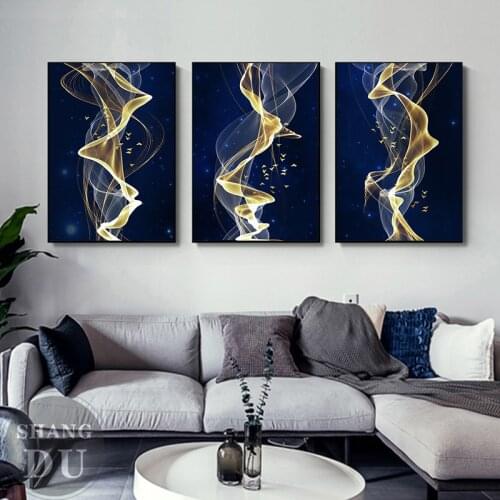 Geometric Abstract Golden Birds Nordic Poster Canvas Painting Wall Art Print Pictures Living Room Modern Home Decoration