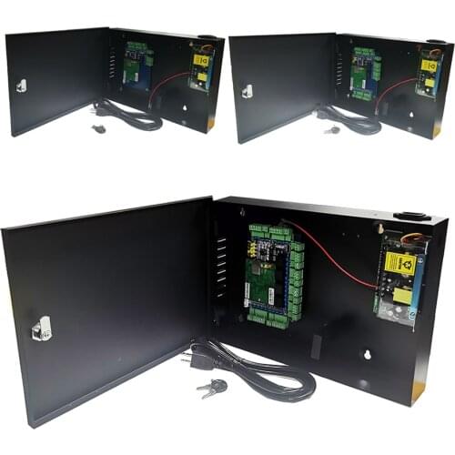 Intelligent Four door Access Control Panel +12V Power Supply + Metal Box Tcp/ip Network L04 Door Security Access Control System