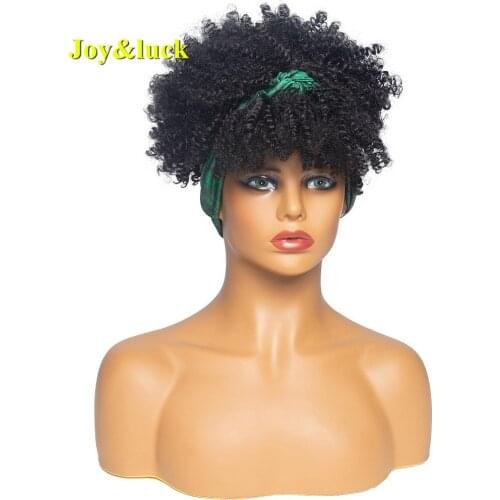 Joy&luck Hair Headband Wig Synthetic Wrap Wig Linked Green Turban Afro Kinky Culry Hair Wigs for Women