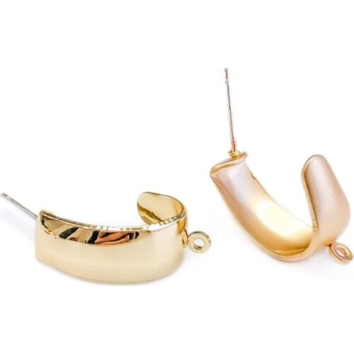 Kc Gold Color Bending Stud Earring Diy Material Connector Linker Eardrop Accessories Jewlery Making Supplies Wholesale 6pcs