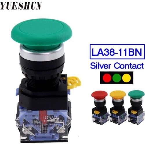 Lay38 22MM Mushroom head pushbutton switch Momentary Self-locking red geen yellow 1NO 1NC button power switches LA38-11M