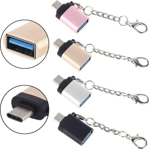 Metal Type C Male to USB 3.0 Female OTG Adapter Converter With Keychain for Cellphone Smart Phones Tablet U Disk Keyboard