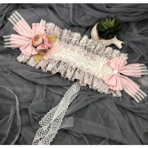 Sweet Gorgeous Flower Lace Trim Lolita Girl Pink Bowknot Headband Hair Accessories D464