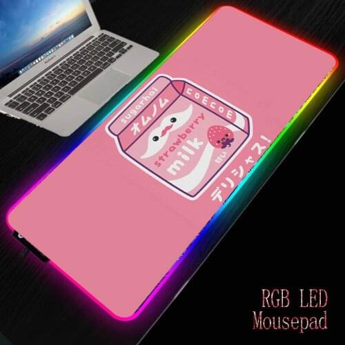 Cute Japanese Strawberry Milk RGB LED MousePads Computer Laptop Anime Illumination Mouse Mat Large Mouse Pad Keyboards Mat XXL
