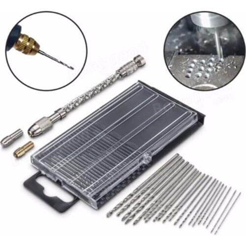HD1 Mini Hand Drill with Chuck and 20pcs 0.3-1.6mm Straight Shank Twist Drill Bits Set