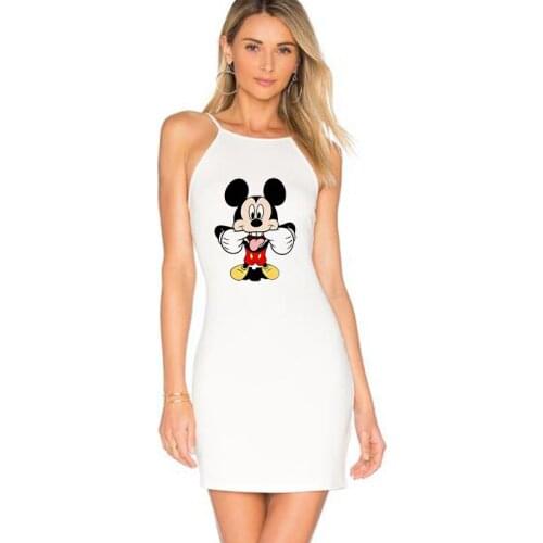 Disney Donald Duck Mickey Mouse Camisole Mini Skirt Ladies Sexy Tight Dress Summer Sexy Sleeveless Party Club Dress 2021
