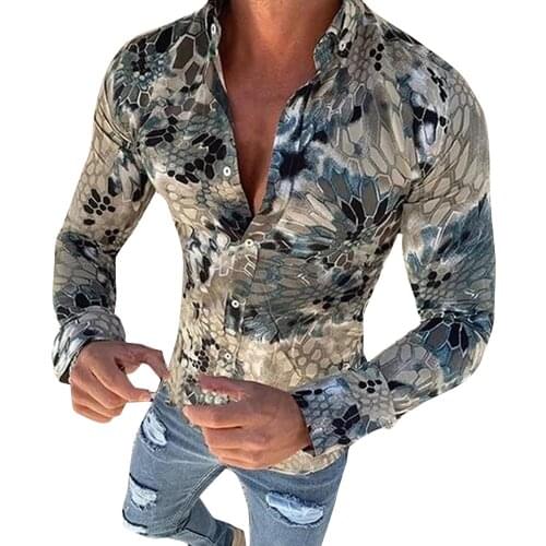 Fashion Men Casual Hawaiian Beach Floral Printed Turn-down Collar Breathable Long Sleeve Slim Fit Shirt Tops Camisa Masculina#g3