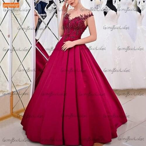Fashion Burgundy Evening Gowns Appliqus Beaded Satin A Line Women Party Dresses Long Customized 2020 Vestidos De Fiesta De Noche