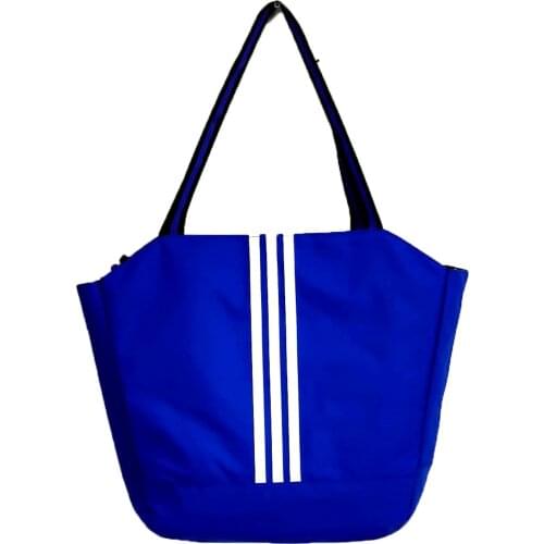 Blue-Women-Men 'S Shoulder Detail, Sports Casual Bag, 3 Striped Wide Casual Sports Bag zipper Inner Pocket, High Quality Fabric, Solid