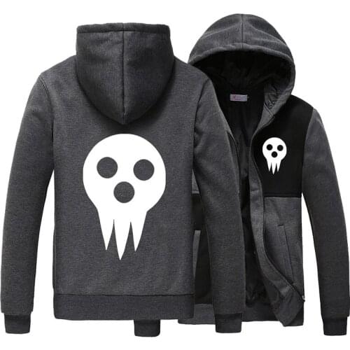 Anime Cos Soul Eater MAKA ALBARN Coat hoodie feece jacket winter Soul Eater Black Star thick mens hoodie jacket