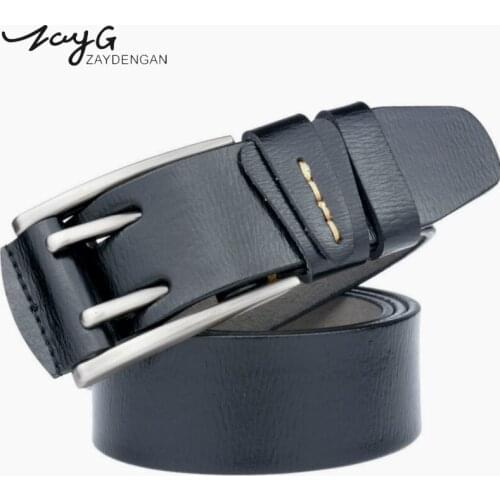 ZAYG cowhide genuine leather belts for men high quality cowboy Luxury strap brand male vintage fancy jeans designer belt men