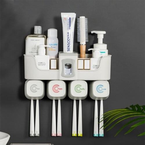 4pcs Multifunctional Toothbrush Holder Bathroom Accessories Set Automatic Toothpaste Dispenser Holder Bathroom Storage