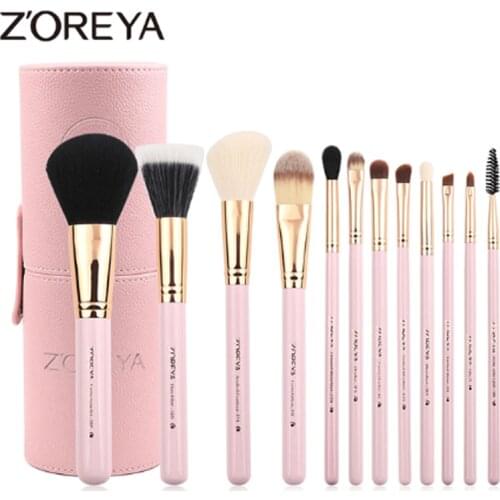 Zoreya Goat Hair 12Pcs Colorful Luxury Makeup Brushes Set Professional Brush Kit Foundation Blush Makeup Cosmetic Tool Wholesale