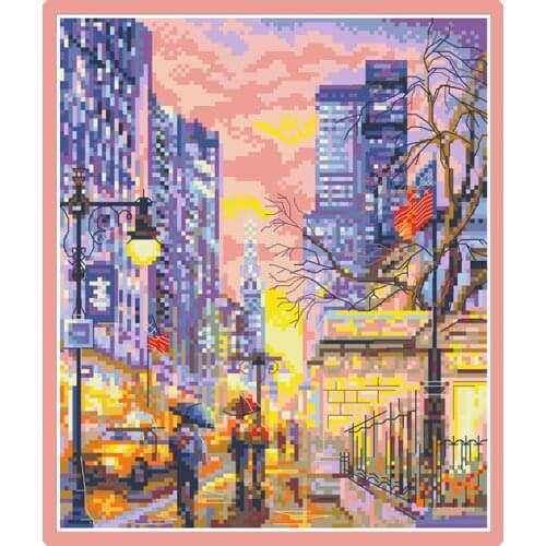 Bustling City Pattern Cross Stitch Kits Printed Fabric Embroidery Needlework Set 11CT 14CT Diy Handmade Home Decoration Painting