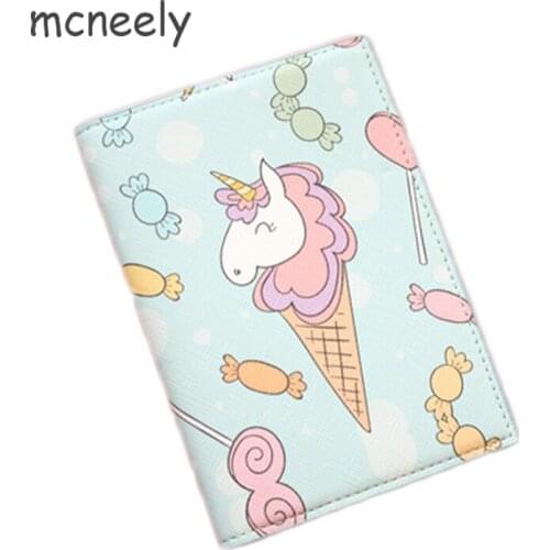 Mcneely Candy Unicorn Design Travel Passport Covers For Women PU Leather ID Card Bag Passport Holder Passport Wallets 14*10cm