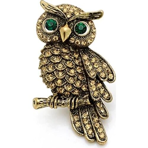 OneckOha Rhinestone Owl Brooch Pin Retro Vintage Animal Pin Garment Accessories Birthday Gift Brooches