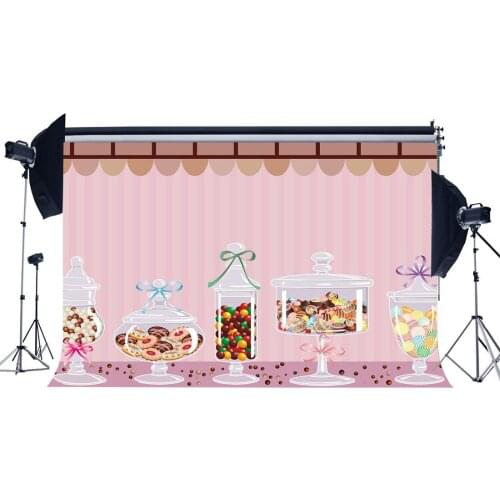 Multicolor Lollipops Backdrops Pink Stripes Wallpaper Photography Background for Girls 1st Birthday Party Decoration