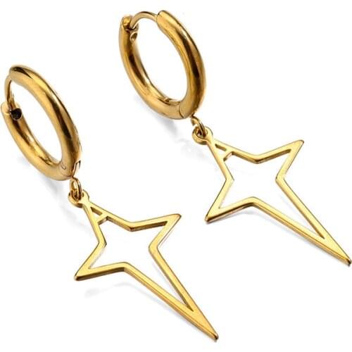 Fashion Star Pendant Stainless Steel Earrings For Women Girls Punk Hip Hop Geometric Stud Ear Jewelry Party Gifts 2 pieces