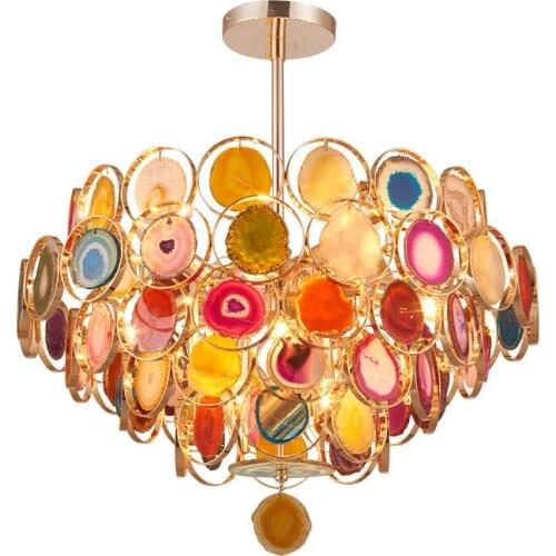 Led e14 Postmodern Iron Agate Colorized Chandelier Lighting Lamparas De Techo Suspension Luminaire Lampen For Foyer