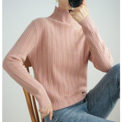 Autumn and winter new pullover ladies sweater half high neck wild high neck loose long sleeve short cashmere sweater sweater