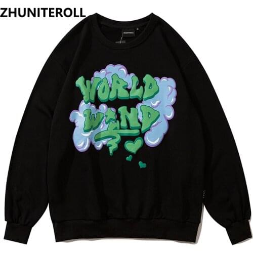 2021 Harajuku Clouds Letter Print Crewneck Sweatshirt Hip Hop Fashion Casual Tracksuit Men Hoodies Punk Couple Black Top Clothes