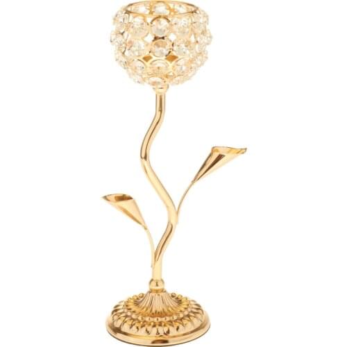 Vintage Iron Crystal Candle Holder Candlestick Gold Wedding Party Home Decor