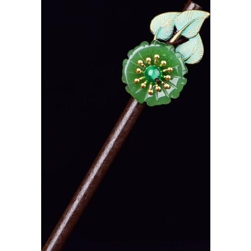 Headwear Jade Stone Barrettes Agate Leaf Flower Beads Hairpin Jadeite Jewelry Amulet Fashion Accessories Natural Chinese Women