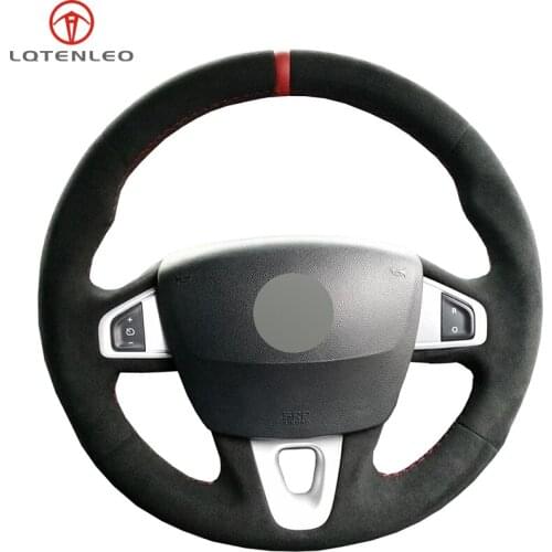Black Genuine Leather Suede Sew Car Steering Wheel Cover for Renault Fluence Fluence ZE 2009-2016 Megane 2009-2014 Scenic 2010