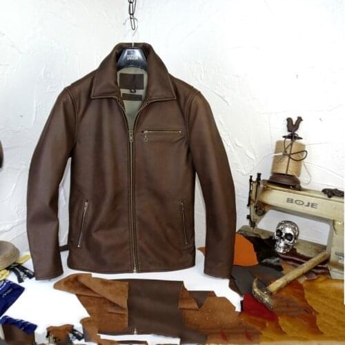2020 Retro Brown American Style Men Casual Jacket Plus Size XXXL Genuine Cowhide Autumn Slim Fit Natural Leather Coat