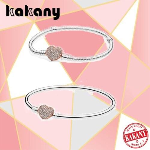 2021 New Fashion 100% S925 Sterling Silver Rose Gold Heart-shaped Gemstone Bracelet Original Diy Jewelry Suitable For Women
