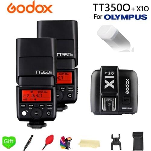2x Godox Mini TT350O Speedlite TTL HSS1/8000S GN36 Camera Flash Pocket lights TT350 + X1T-O Trigger for Olympus Panasonic