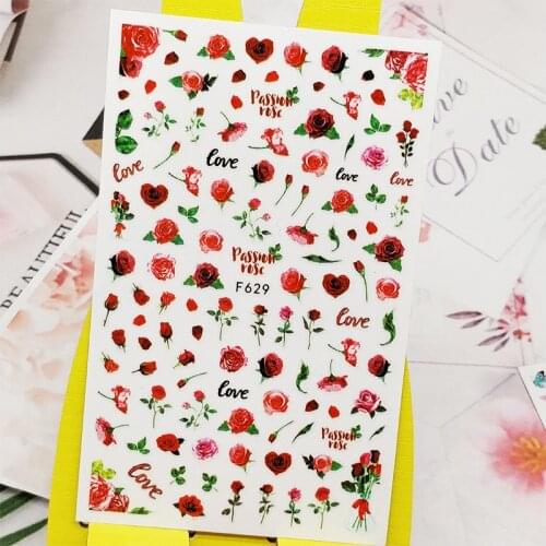 3D Nail Sticker Decals Red Rose Flower Design Girl Nail Art Decorations Stickers Sliders Manicure Accessories Nails Decoraciones