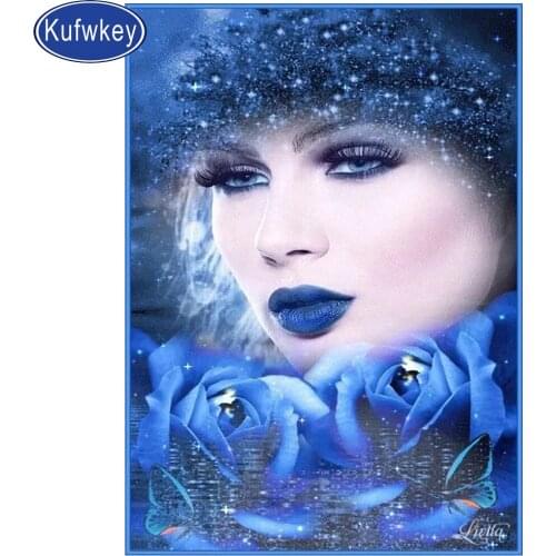 3d Puzzle Diamond Embroidery icons 5D DIY Diamond Painting blue rose woman wall Painting Cross Stitch girl birthday gift