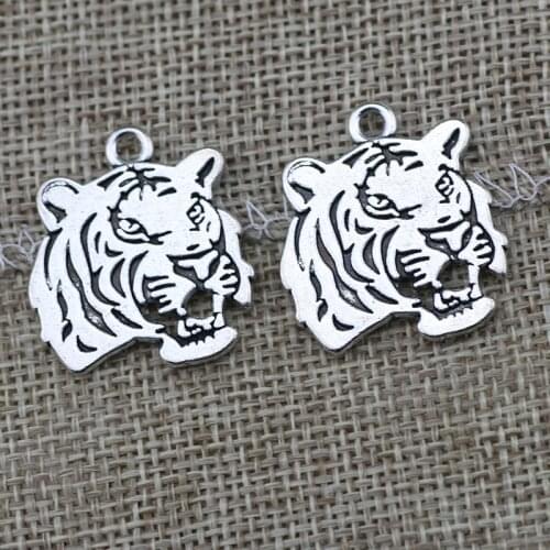 5 Pieces 22*24mm Mixed Alloy Antique Silver Color Tiger Charms Bracelet Vintage Pendant Accessory For DIY Jewelry Making
