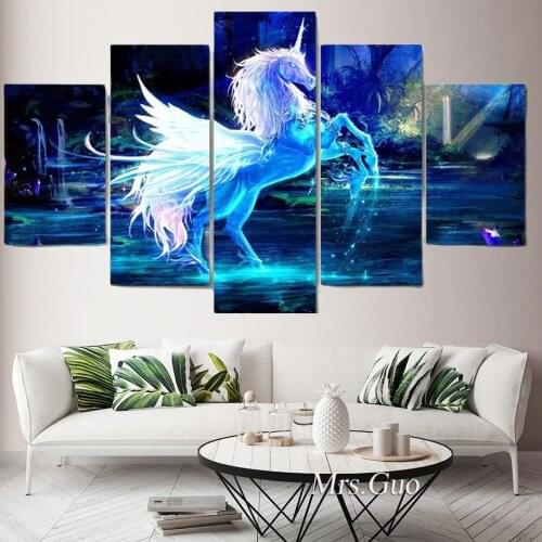 5D Diy Diamond Painting Cross Stitch 5Pcs set Magnificent Unicorn Round Diamond Mosaic Diamond Embroidery Multi-Pictures F26