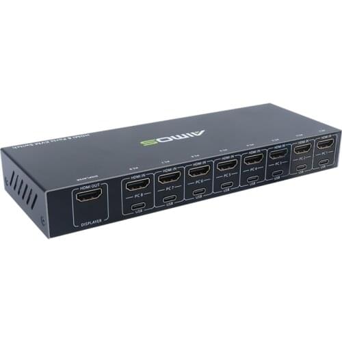AIMOS 8 in 1 Out HDMI KVM Switch Sharing Monitor/Keyboard/Mouse/Printer among 8 Hosts/ 4K@30Hz/Audio&Video Sync Output