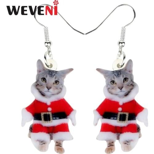 WEVENI Acrylic Christmas Sweet Suits Cat Kitten Earrings Drop Dangle Girl Kids Women Festival Party Souvenir Charm Fashion Gift