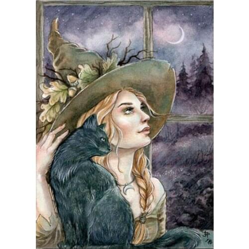 Black cat Witch diamond mosaic full square 5d diy diamond painting round diamond embroidery Custom make diy own photo YG2510