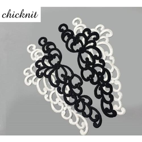 CHICKNIT 1 mirror pair black white polyester Lace Flower Applique for Sewing patch Lace Dress patch 10.5CM width DA100